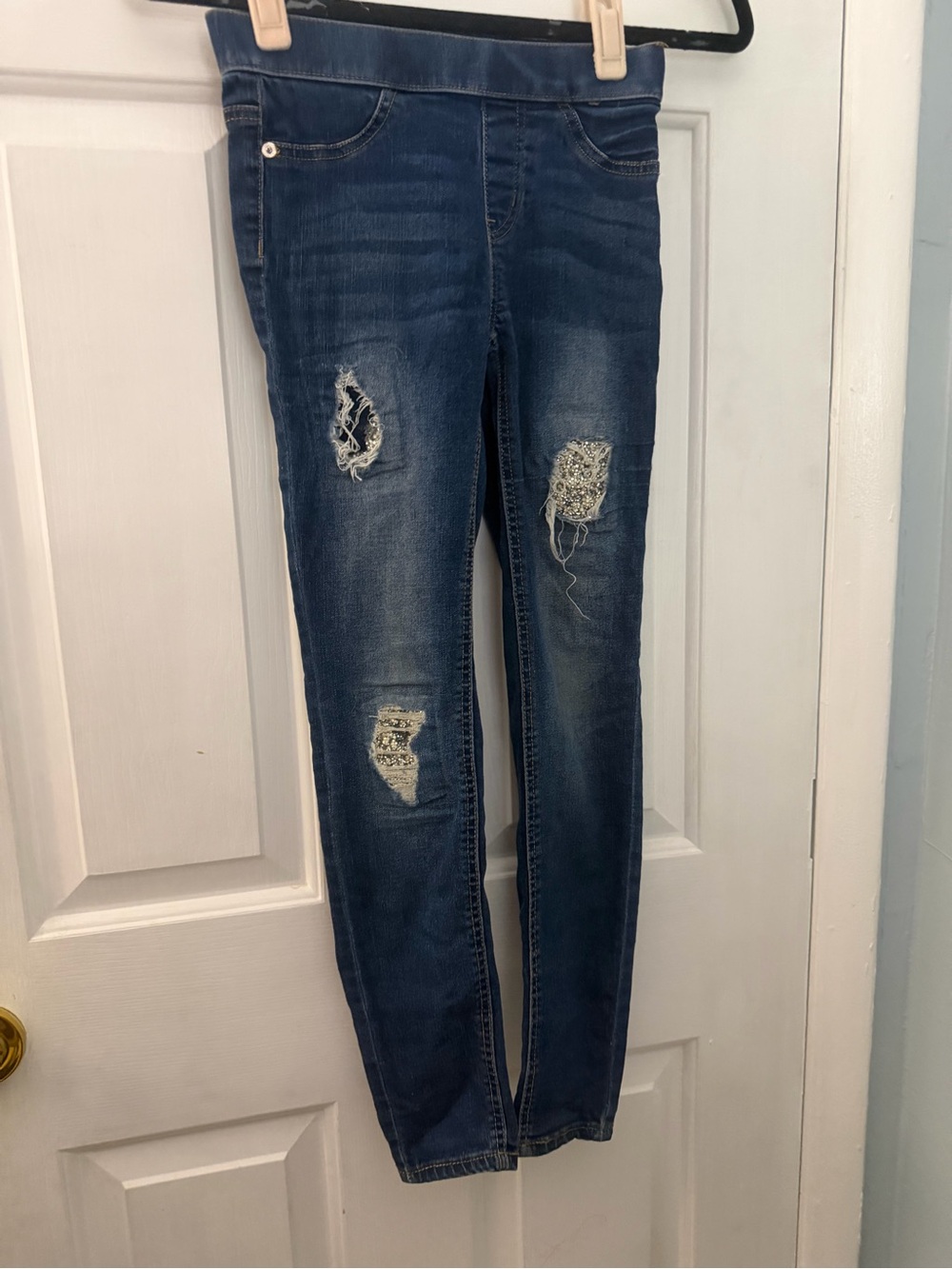 Justice Girls Size 12 Slim Rhinestone Distressed Pull-On Jeggings